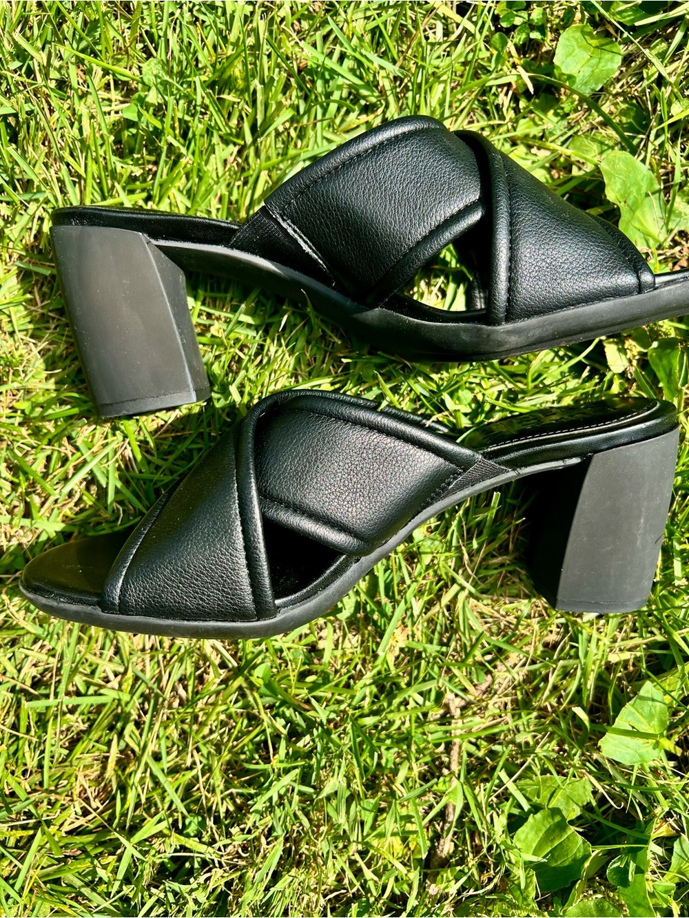 Naturalizer black block chunky heels open toe slides strappy comfort career 7.5